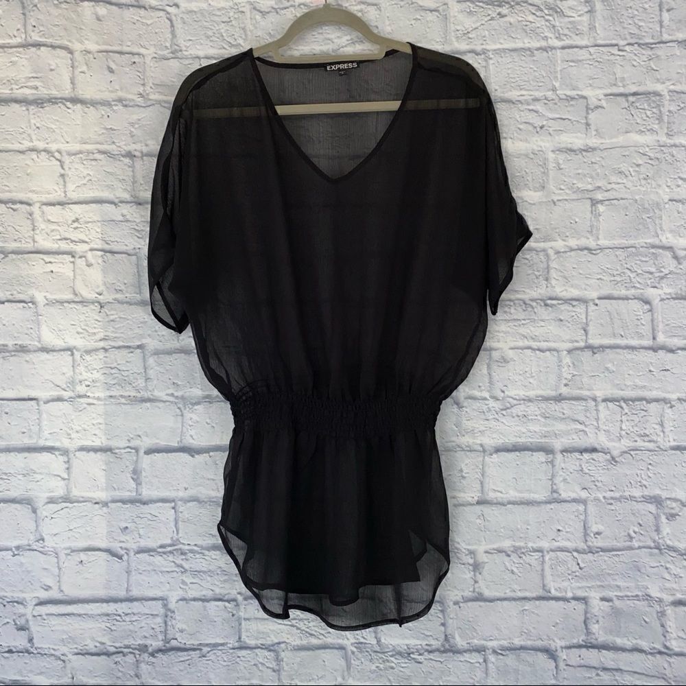 Express sheer top w/cinch waist black size small - Picture 2 of 12